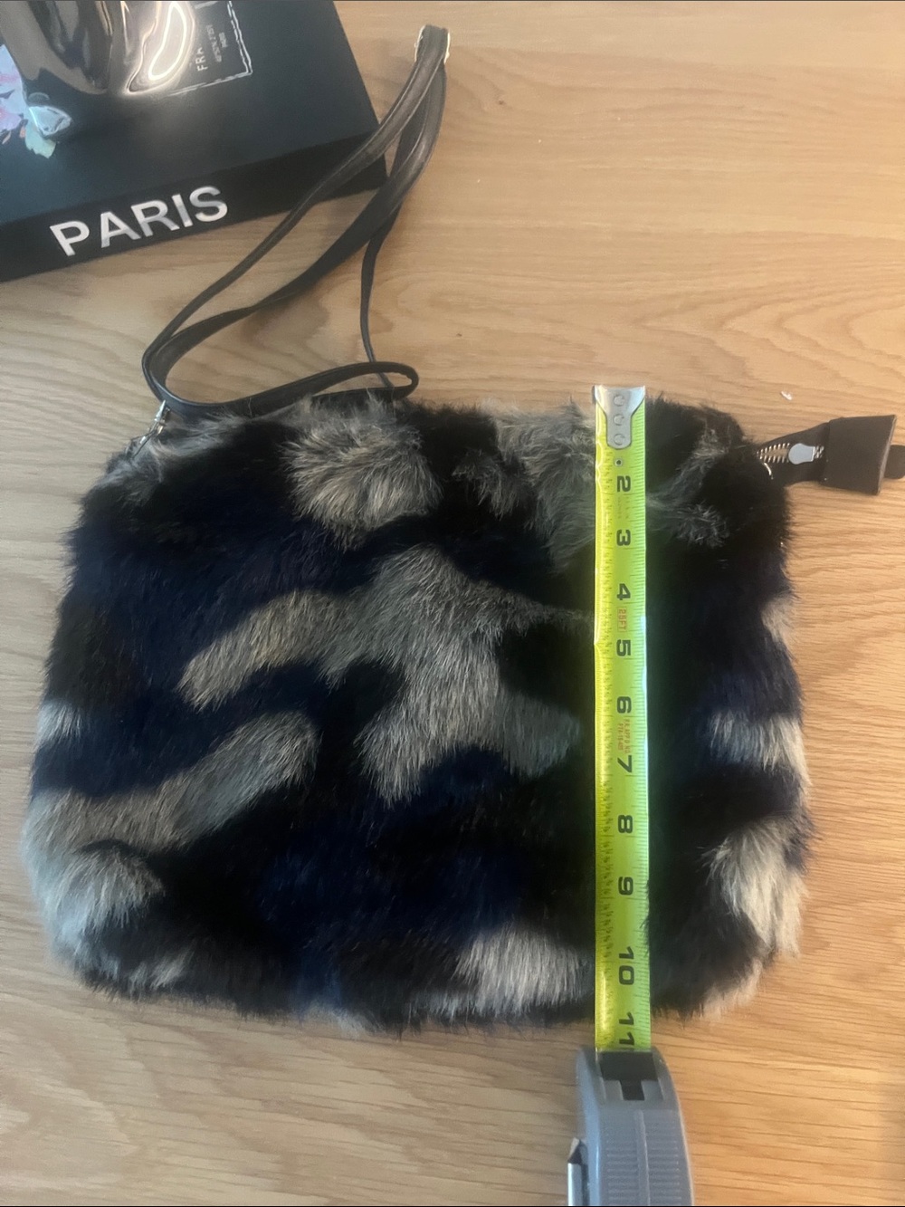 Faux Fur Crossbody Bag - Blue & Gray